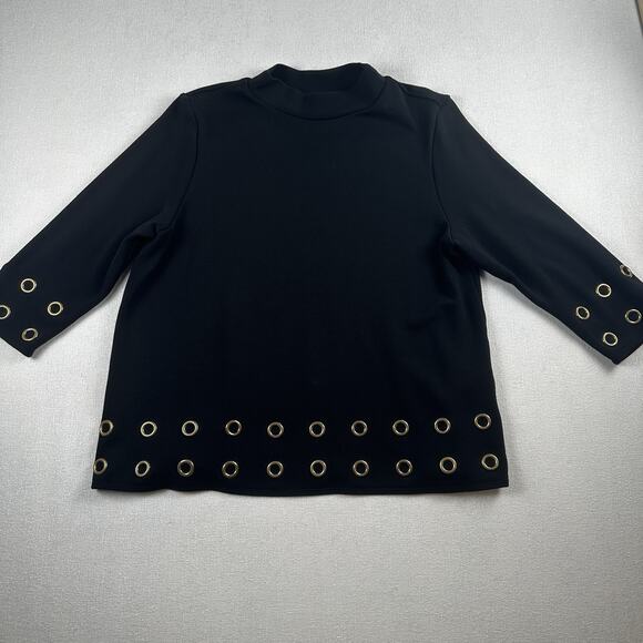 Chicos Black 3/4 Sleeve Sweater with Rivet Trim Size 2 Petite - Picture 1 of 9